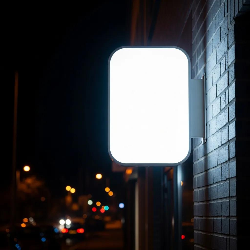 Bright LED business sign at night, highlighting energy efficiency and visibility
